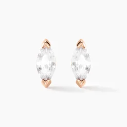 Boucles D'oreilles Puces Navette Argent Rose Oxyde De Zirconium