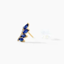 Boucles D'oreilles Puces Navette Or Jaune Saphir Diamant