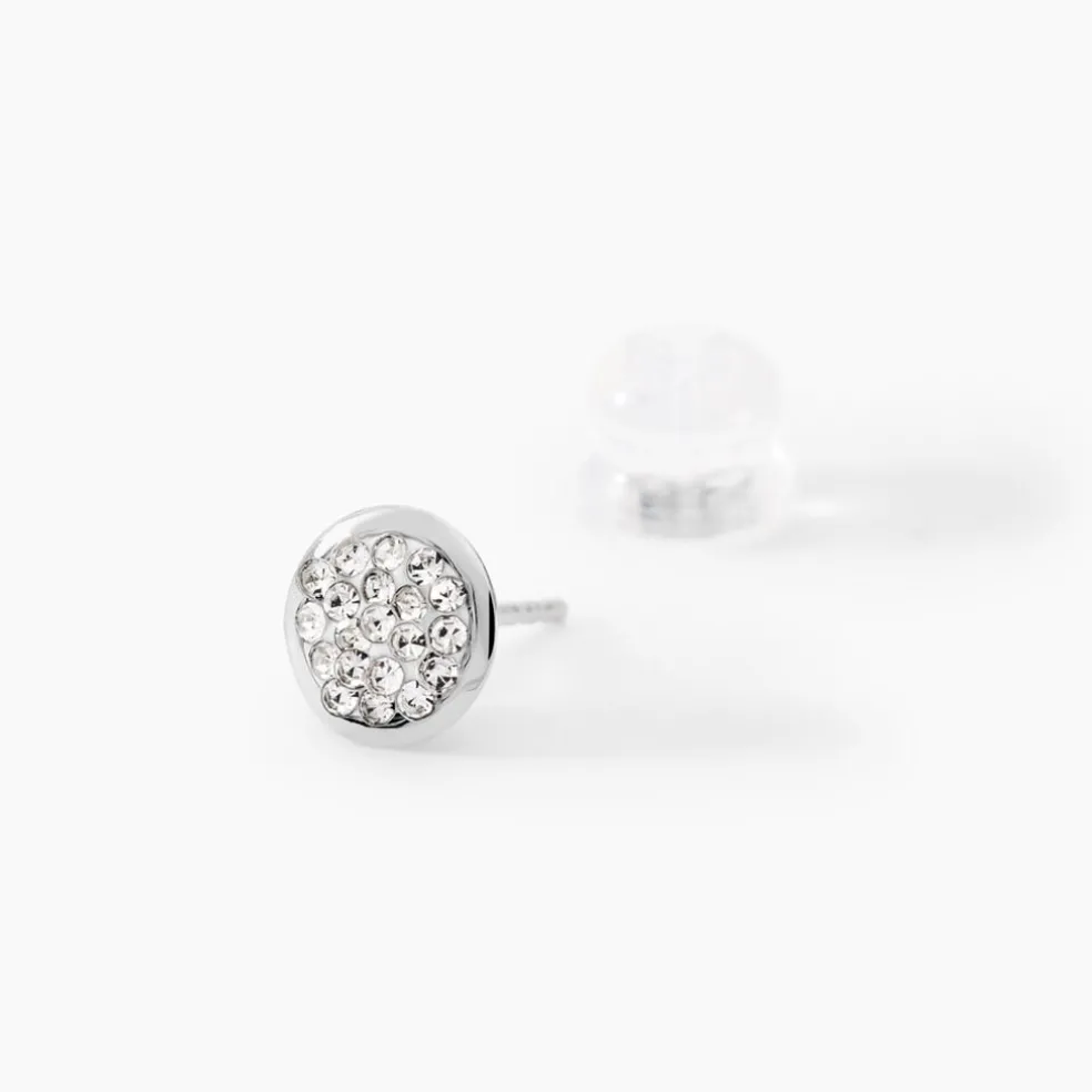Boucles D'oreilles Puces Or Blanc Strass