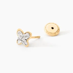 Boucles D'oreilles Puces Or Jaune Cercis Strass
