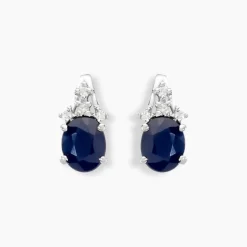 Boucles D'oreilles Puces Or Blanc Marie Saphirs Diamants