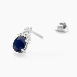 Boucles D'oreilles Puces Or Blanc Marie Saphirs Diamants