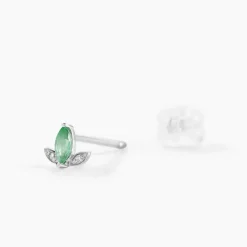 Boucles D'oreilles Puces Or Blanc Febe Emeraude Diamant