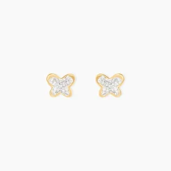 Boucles D'oreilles Puces Or Jaune Cercis Strass