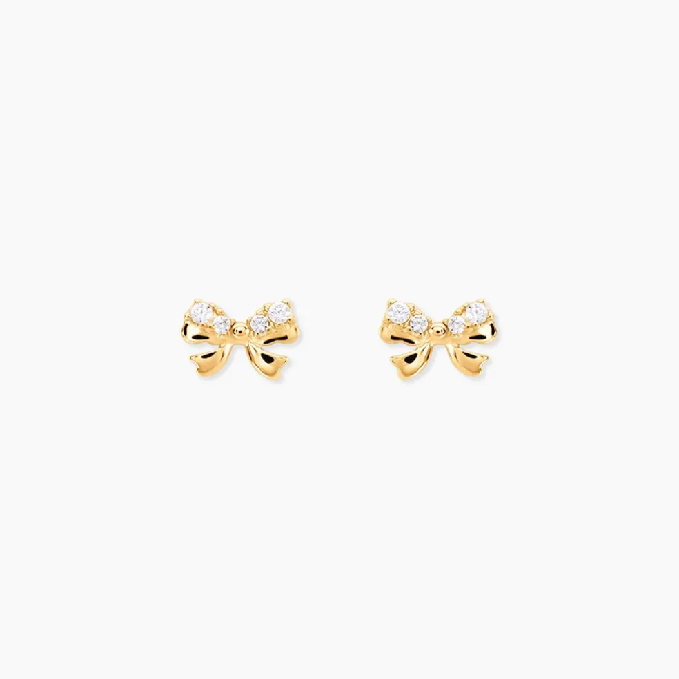 Boucles D'oreilles Puces Or Jaune Brunnera Oxydes De Zirconium