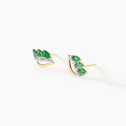 Boucles D'oreilles Puces Or Jaune  Sheelagh Emeraudes Diamants