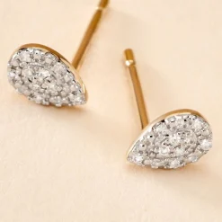 Boucles D'oreilles Puces Pear C Or Jaune Diamant