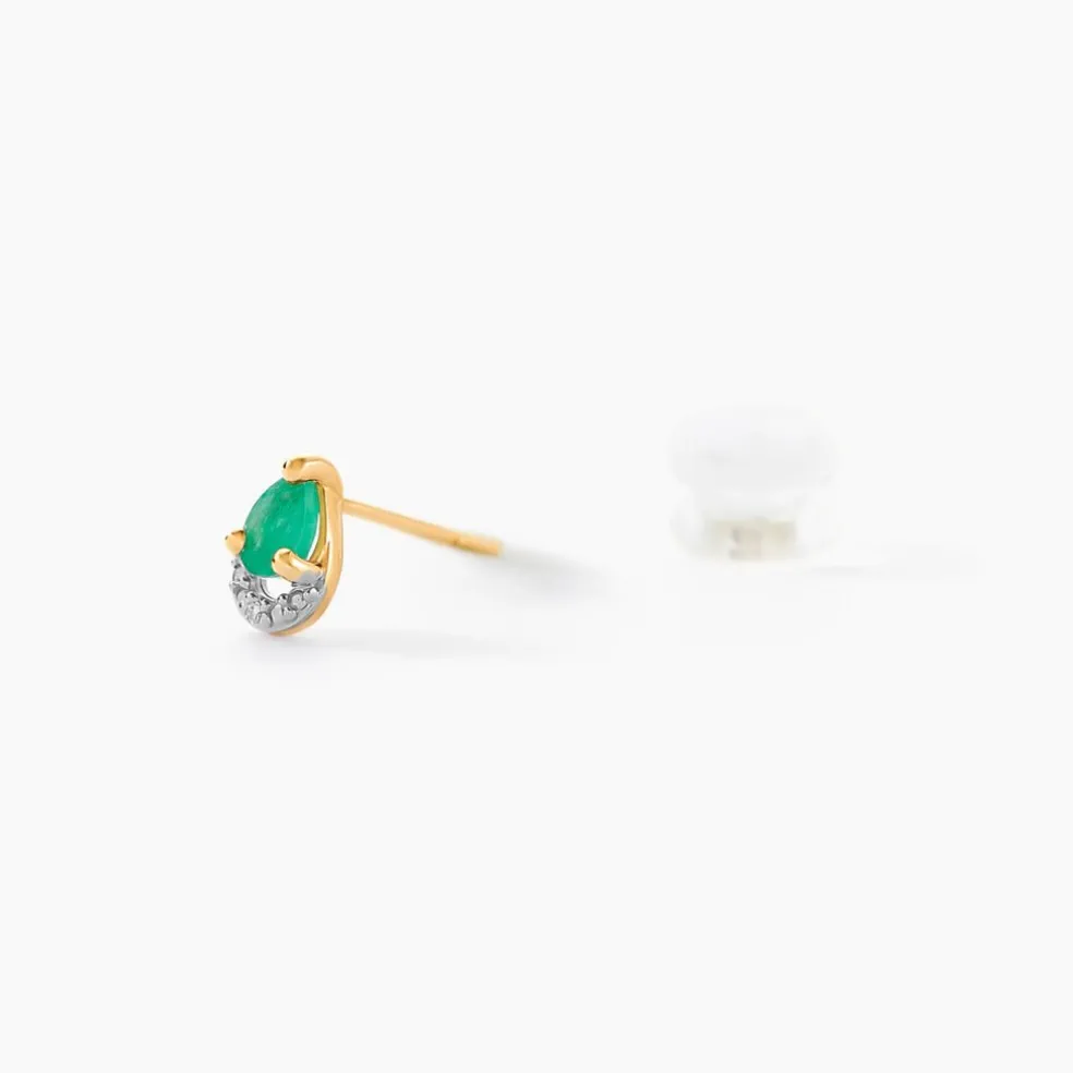 Boucles D'oreilles Puces Parry Or Jaune Emeraude Diamant