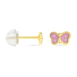 Boucles D'oreilles Puces Papillon Rose Or Jaune