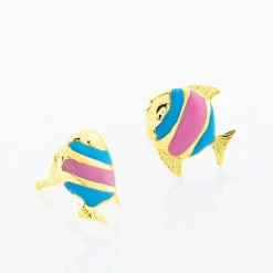 Boucles D'oreilles Puces Poisson Or Jaune