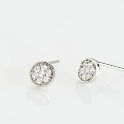 Boucles D'oreilles Puces Pastille Serti Clos Or Blanc Oxyde