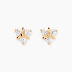 Boucles D'oreilles Puces Plaqué Or Jacinth Oxyde De Zirconium