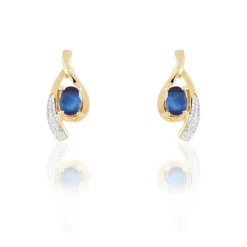 Boucles D'oreilles Puces Sagesse Or Jaune Saphir Et Diamant