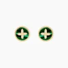 Boucles D'Oreilles Puces Talisman Or Jaune Malachite Diamant