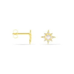 Boucles D'oreilles Puces Terry Or Jaune Calcedoine Et Oxyde