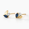 Boucles D'oreilles Puces Tameka Or Bicolore Saphir Diamant