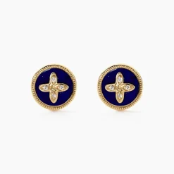 Boucles D'oreilles Puces Talisman Or Jaune Lapis Lazuli Diamant