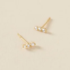 Boucles D'oreilles Puces Tria Or Jaune Oxyde De Zirconium