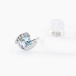 Boucles D'oreilles Puces Tya Or Blanc Topaze Et Oxyde De Zirconium