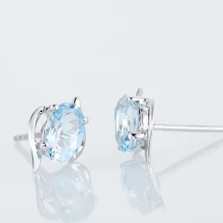 Boucles D'oreilles Puces Vrille Ovale Or Blanc Topaze
