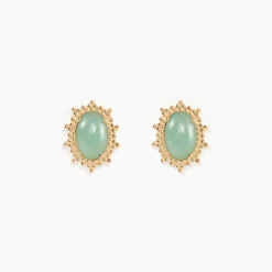 Boucles D'oreilles Puces Vintage Love Plaqué Or Jaune Aventurine