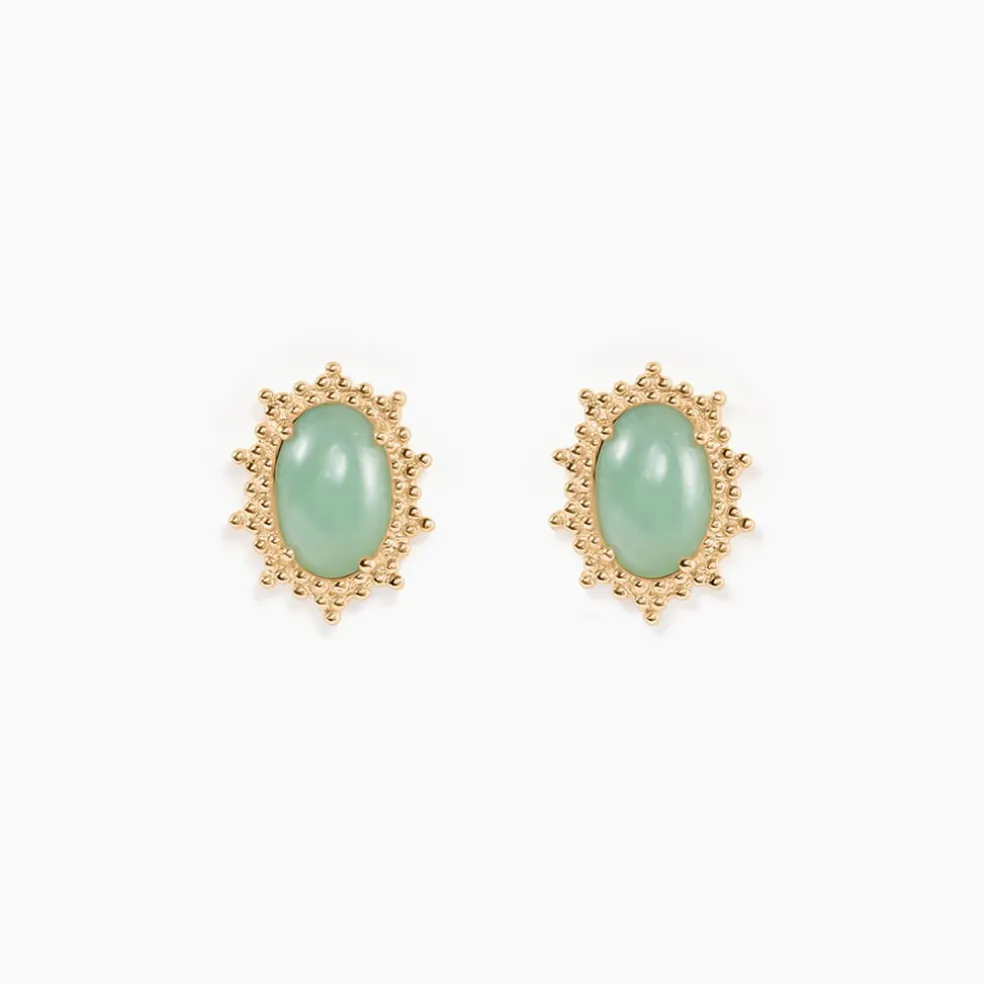 Boucles D'oreilles Puces Vintage Love Plaqué Or Jaune Aventurine