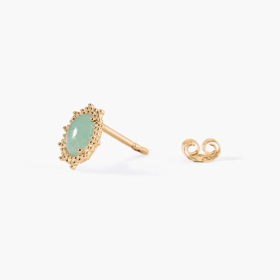 Boucles D'oreilles Puces Vintage Love Plaqué Or Jaune Aventurine