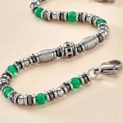 Bracelet Cliff Acier Gris Aventurine Hématite Oxyde De Zirconium