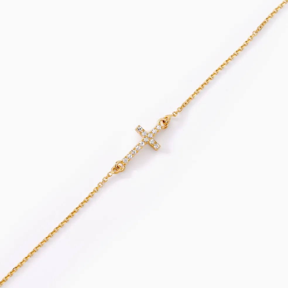 Bracelet Cobeia Croix Maille Forçat Or Jaune Oxyde De Zirconium
