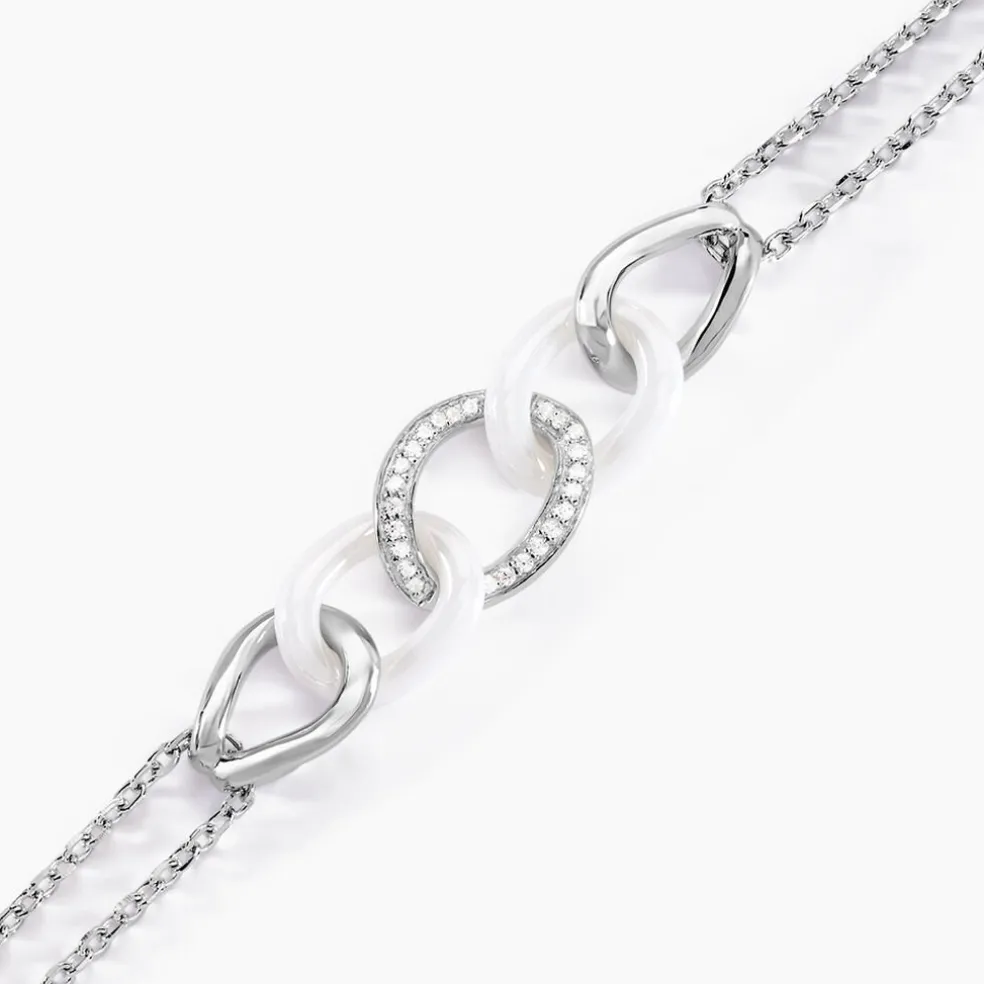 Bracelet Link Argent Blanc Céramique Et Oxyde De Zirconium