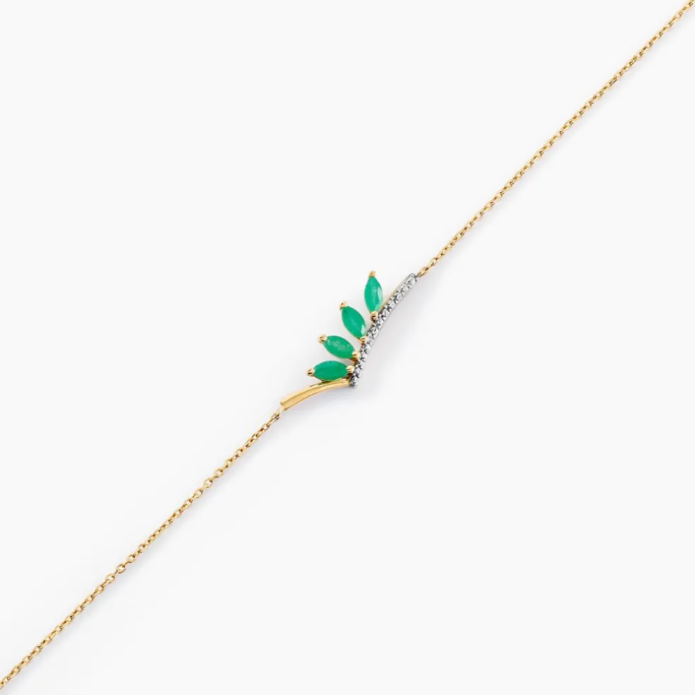 Bracelet Navette Or Jaune Emeraude Diamant