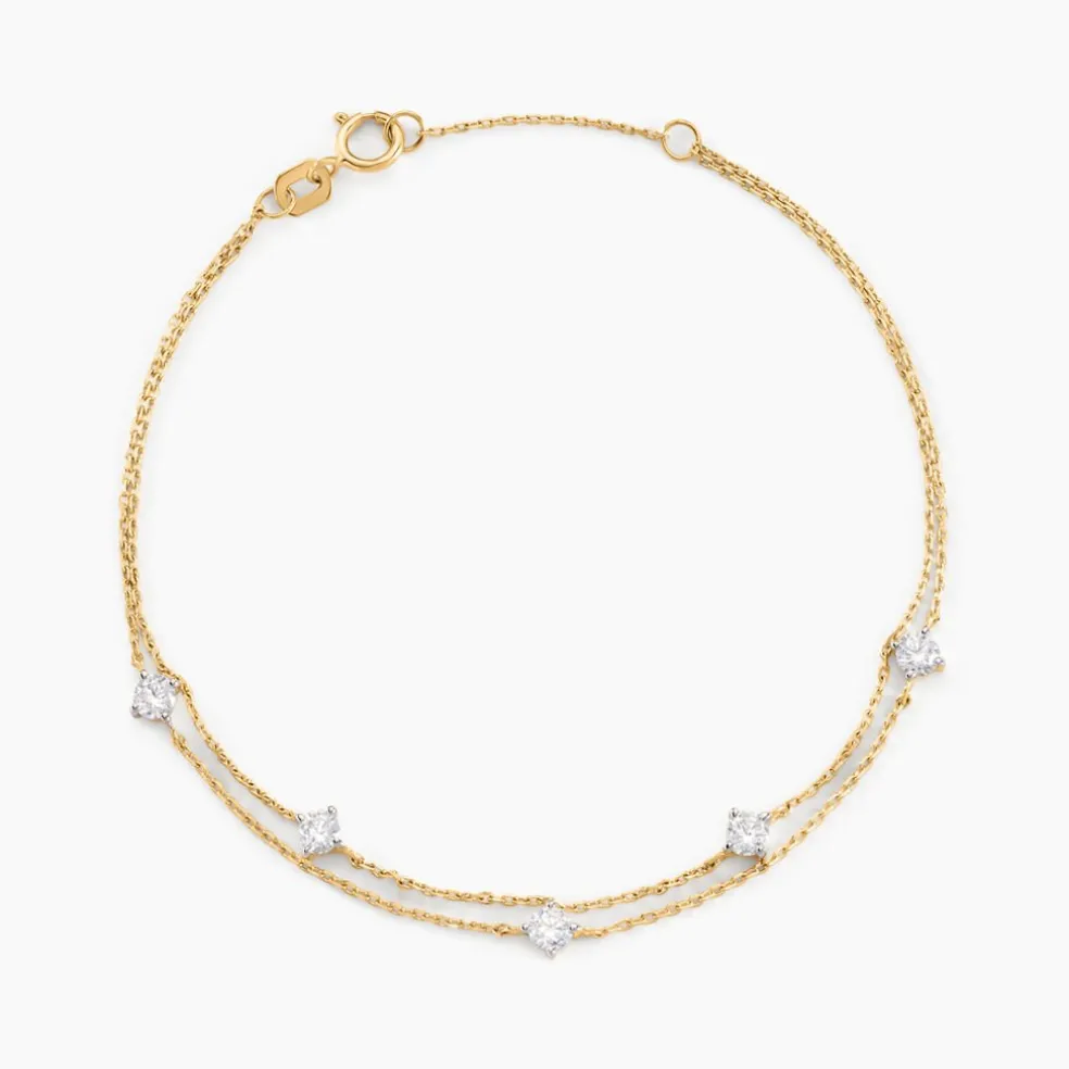 Bracelet Or Jaune Eclat D'etoile Oxyde De Zirconium