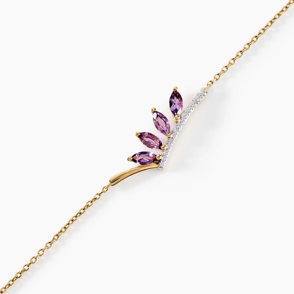 Bracelet Tiara Or Jaune Améthyste Oxyde De Zirconium