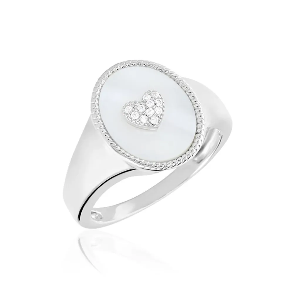 Chevalière Aracely Argent Blanc Nacre Oxyde De Zirconium