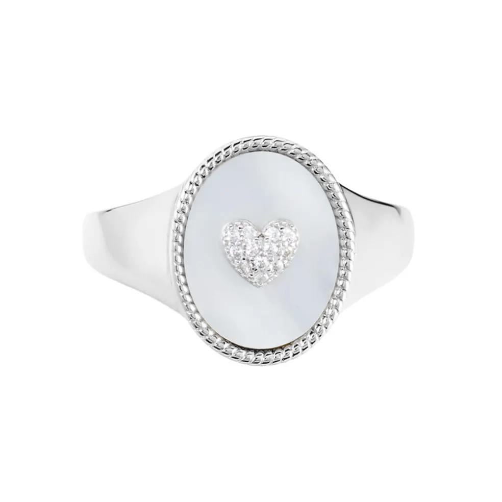 Chevalière Aracely Argent Blanc Nacre Oxyde De Zirconium