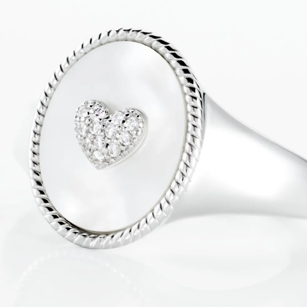 Chevalière Aracely Argent Blanc Nacre Oxyde De Zirconium
