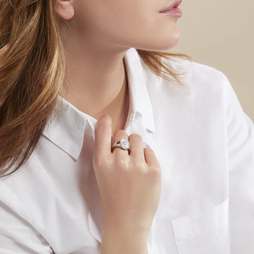 Chevalière Aracely Argent Blanc Nacre Oxyde De Zirconium