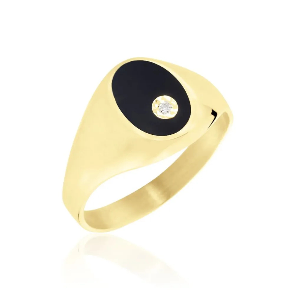 Chevalière Giles Or Jaune Onyx Diamant