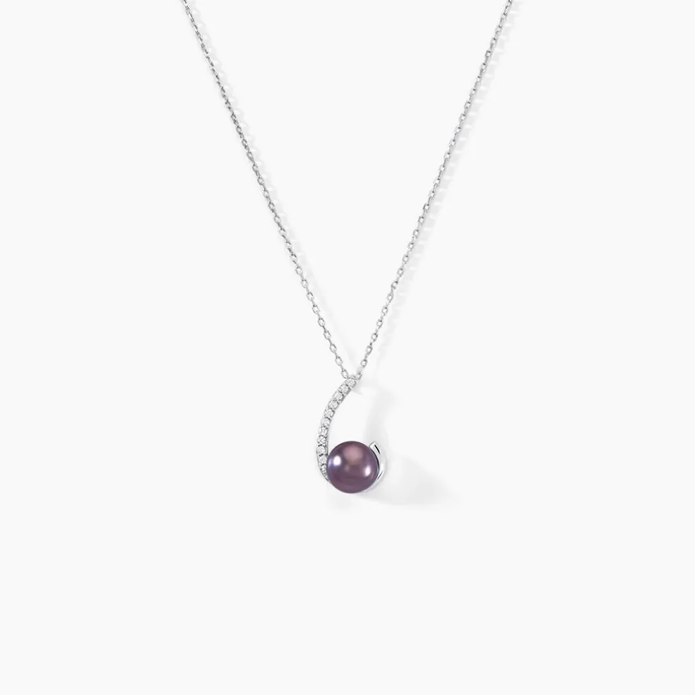 Collier Anais Or Blanc Perle De Culture Et Oxyde De Zirconium