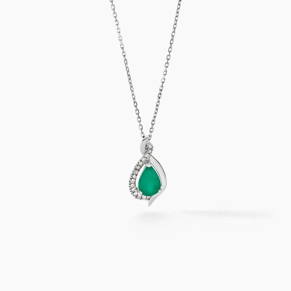 Collier Angelika Or Blanc Emeraude Et Diamant