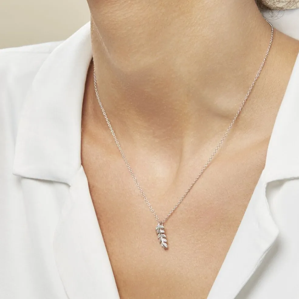 Collier Argent Jade Feuille Oxyde