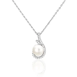 Collier Cyrana Argent Blanc Perle De Culture Et Oxyde De Zirconium