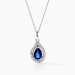 Collier Dorthy Or Blanc Saphir Et Diamant