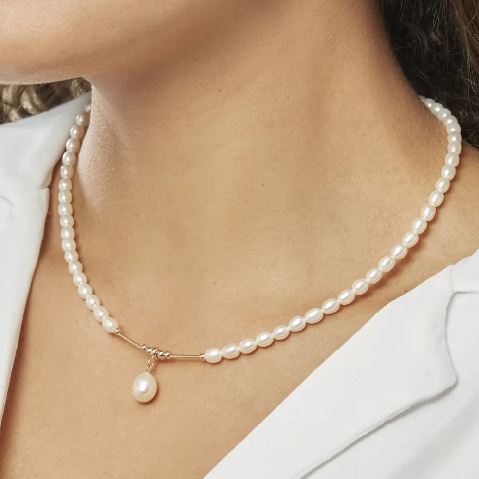 Collier Emma-lisa Or Jaune Perle De Culture