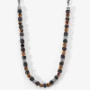 Collier Jourdan Bengale Acier Argenté Oeil De Tigre Pierre De Lave