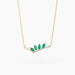 Collier Navette Or Jaune Emeraude Diamant