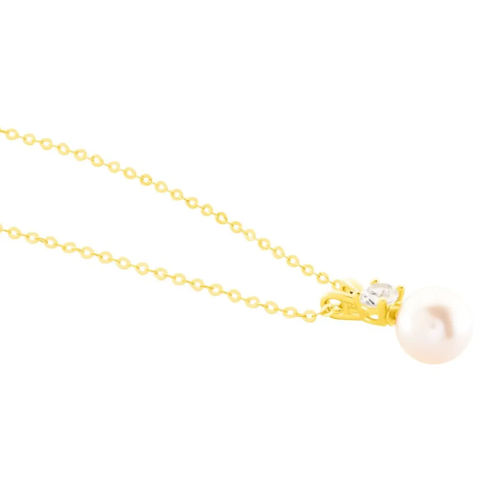 Collier Or Jaune Bragi Perle De Culture Oxyde De Zirconium