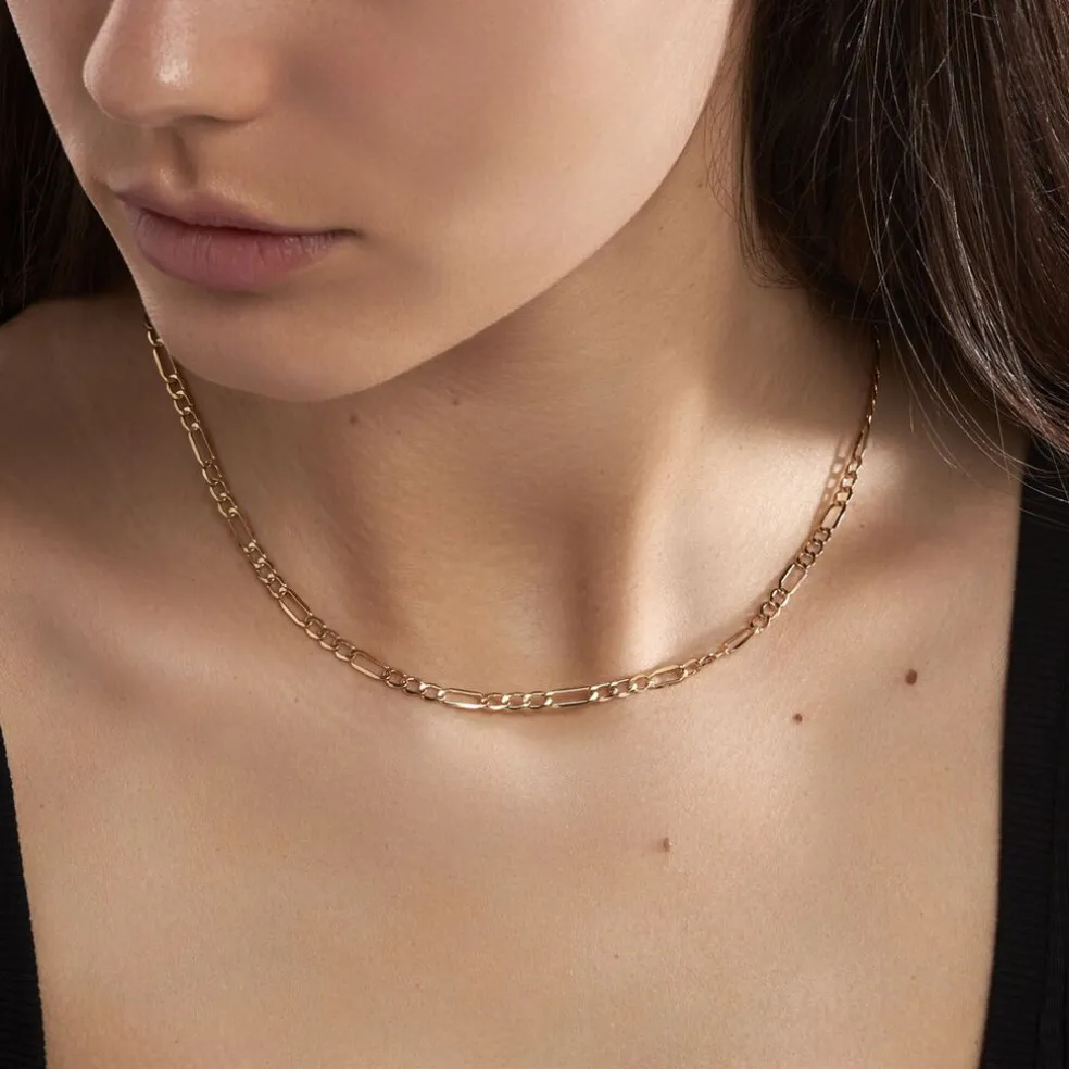 Collier Or Jaune Maille Alternée 1/3