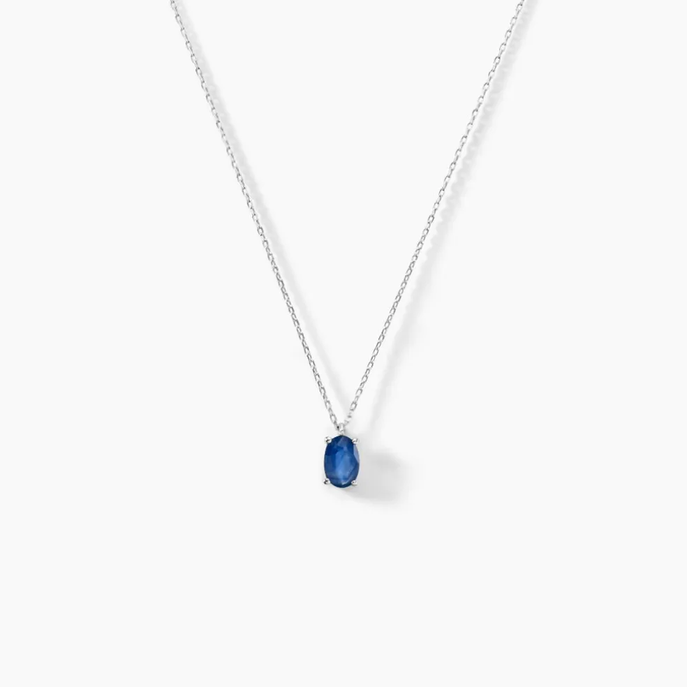 Collier Ovale Or Blanc Saphir