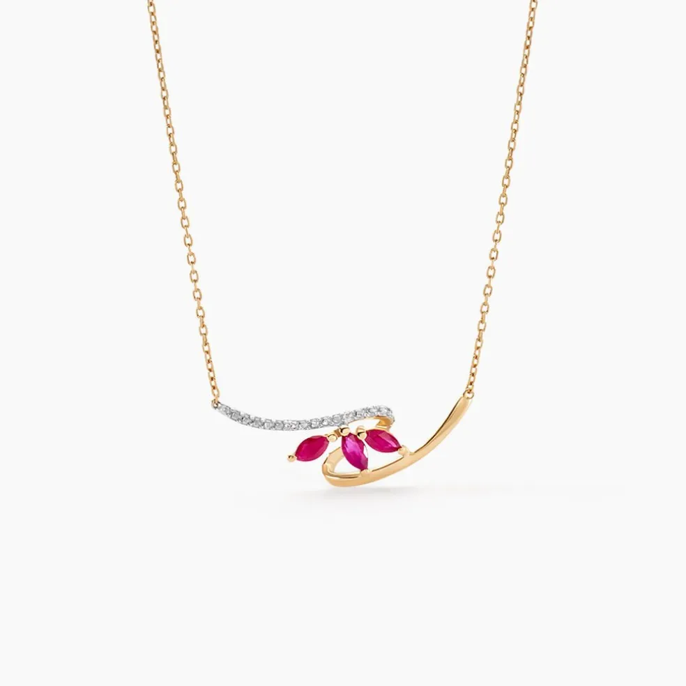 Collier Petale Or Bicolore Rubis Et Diamant